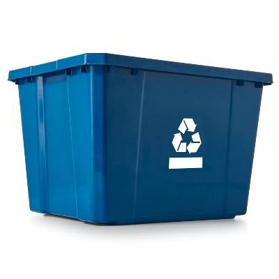 Gracious Living Medium Curbside Blue Box, Plastic 17 Gallon/64 Litre Home Trash Can Refuse and Recycling Bin Container with Built-in Handles