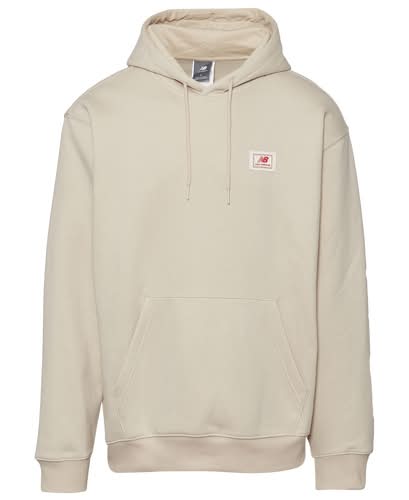 New Balance Mens Essential Woven Label Pullover Hoodie - Timberwolf/Black/Red Size M