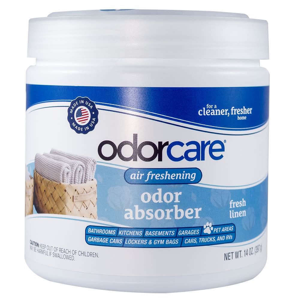 OdorCare Gel Solid Odor Absorber, Odor Eliminator for Smoke Odor Musty Smell in Home, Bathroom, Kitchen, Pet Areas, Made in USA 14 -oz Fresh Linen Air Freshener