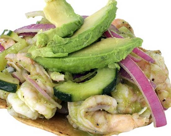 Order Aguachile Tostada food online from Baja Cali Fish & Tacos store, Arcadia on bringmethat.com