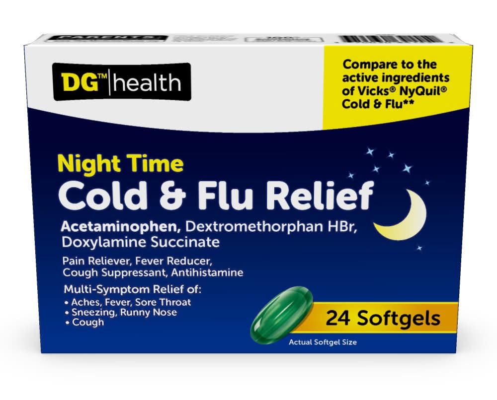DG Health Nighttime Cold & Flu Relief Softgels (24 ct)