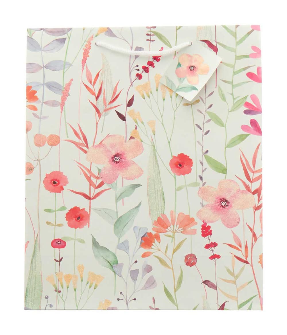 Wild Flower Glitter Embellished Gift Bag With Tag Large