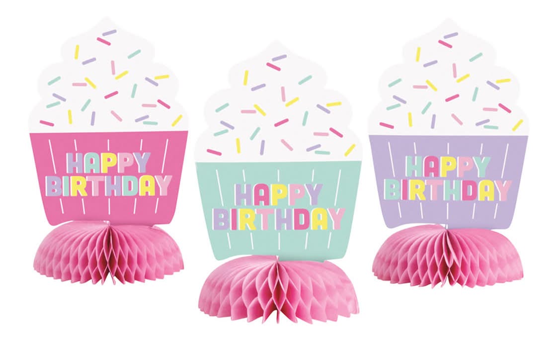 Happy Birthday Cup Cake Table Decorations (3 ct)