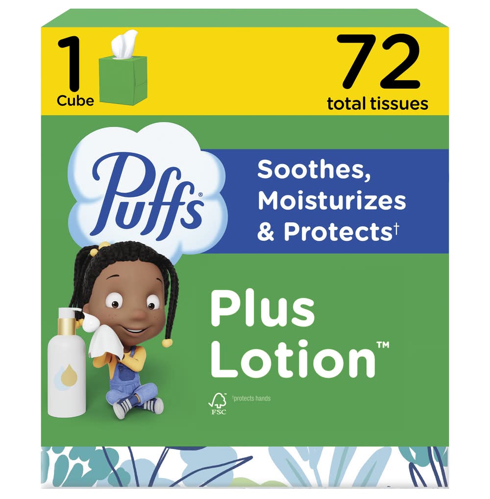 Puffs Plus Lotion Facial Tissue, 8.4x8.2 in (72 ct)