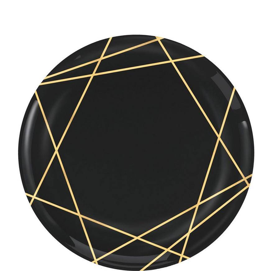 Party City Geometric Premium Plastic Dessert Plates (7.5 in/black gold)
