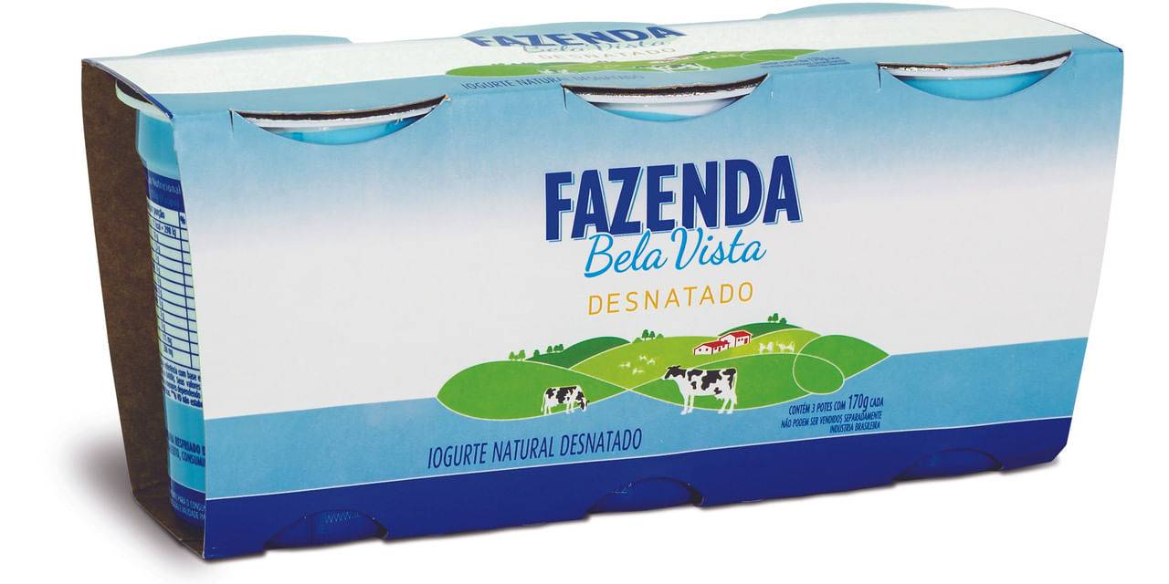 Fazenda bela vista iogurte natural desnatado (3 un, 170 g)