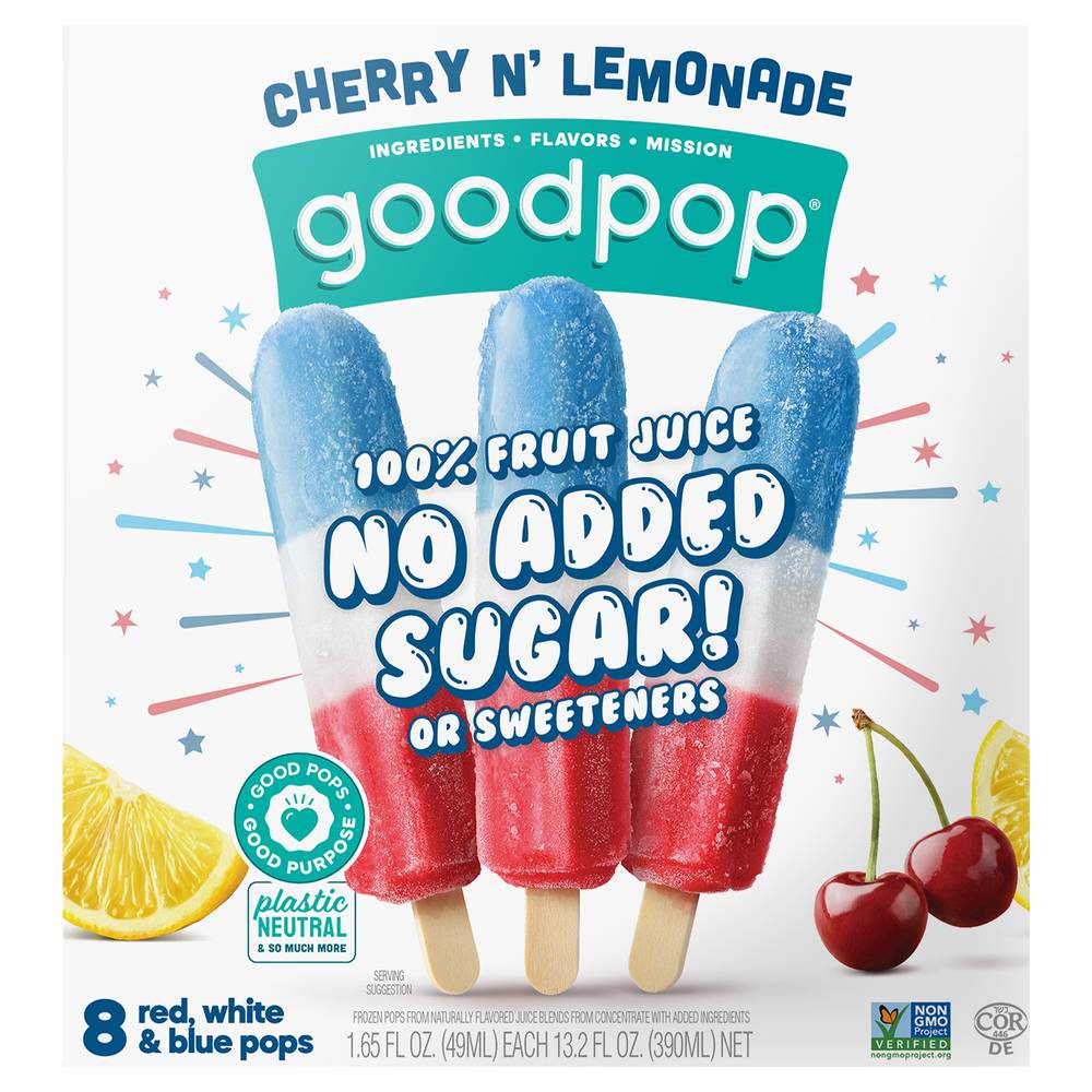 GoodPop Cherry N' Lemonade Red White and Blue Pops (14 fl oz, 8 ct)