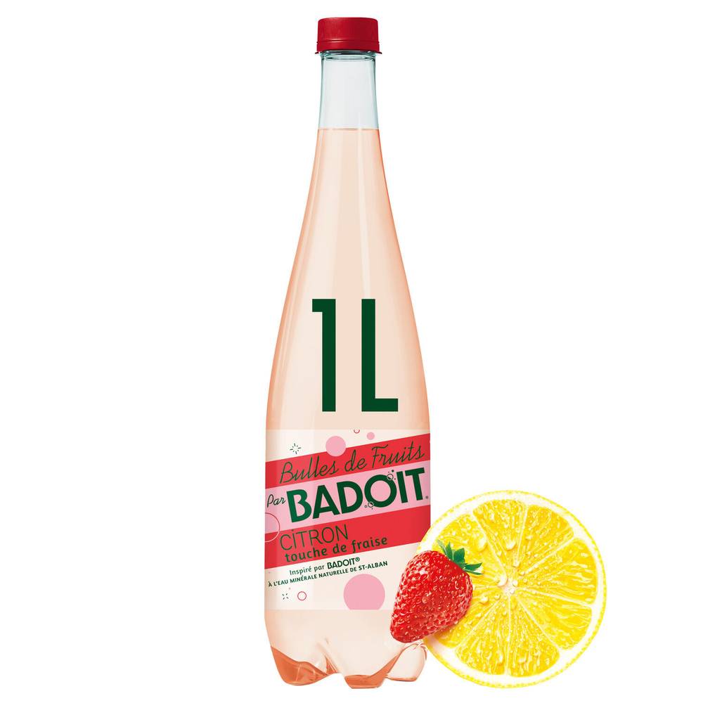 Eau gazeuse aromatisée citron fraise BADOIT BULLES DE FRUITS - la bouteille de 1L