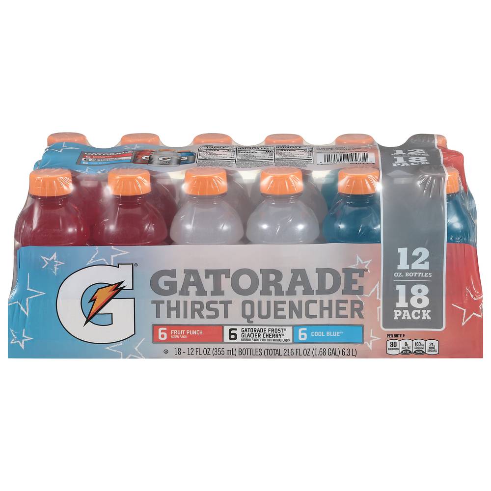 Gatorade Assorted Thirst Quencher Sports Drink (18 ct, 12 fl oz) (fruit punch-glacier cherry-cool blue)