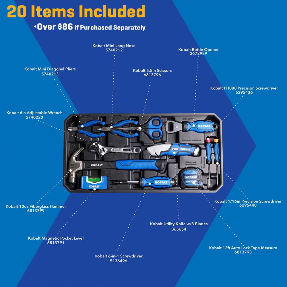Kobalt 20 -Piece Blue Household Tool Set with Hard Case | Postmates