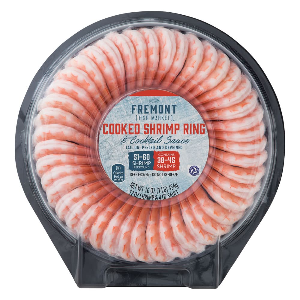 Fremont Fish Market Cooked Shrimp Ring & Cocktail Sauce (16 oz, 45 ct)