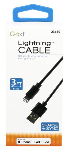 Goxt Lightning Connector Charger Cable, 3 Ft, Black