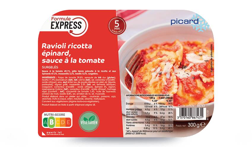 Ravioli ricotta épinard, sauce tomate
