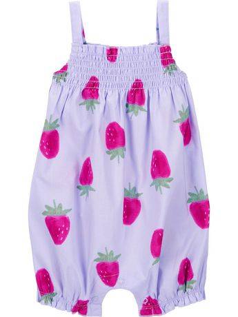Carter''S Child Of Mine Baby Girls Strawberry Romper, 0/3-24 Months (Color: Purple, Size: 12M)
