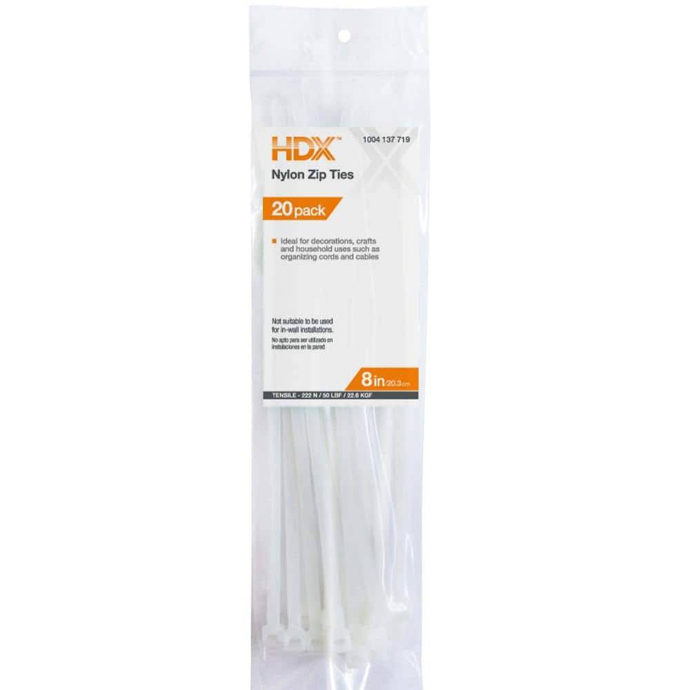 Hdx 8 In. Zip Ties, Natural (20-Pack)