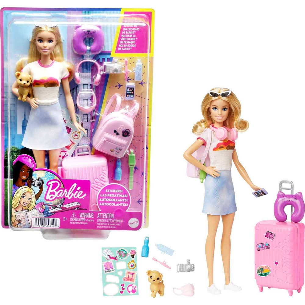 Barbie Doll and Accessories Travel Set With Puppy (10 ct)