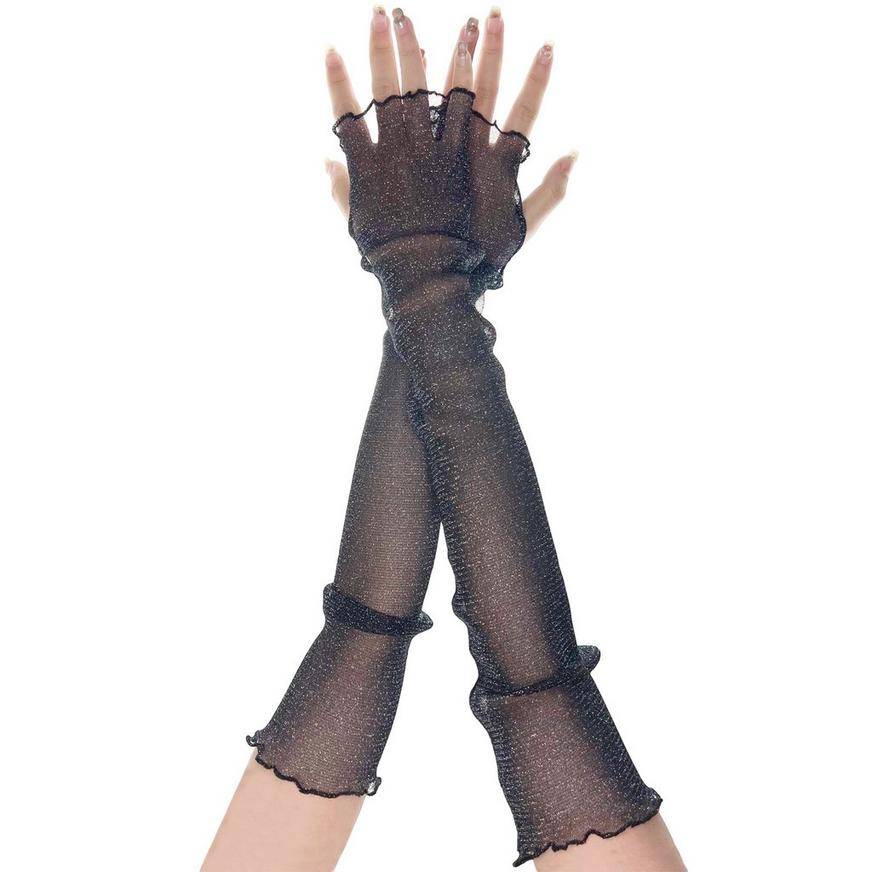 Party City Shimmer Sheer Mesh Fingerless Gloves (female/black)