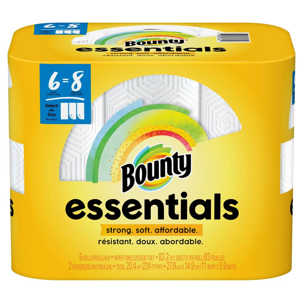 Bounty Essentials Select-A-Size Paper Towels, White, 6 Big Rolls = 8 Regular Rolls, 6 Count