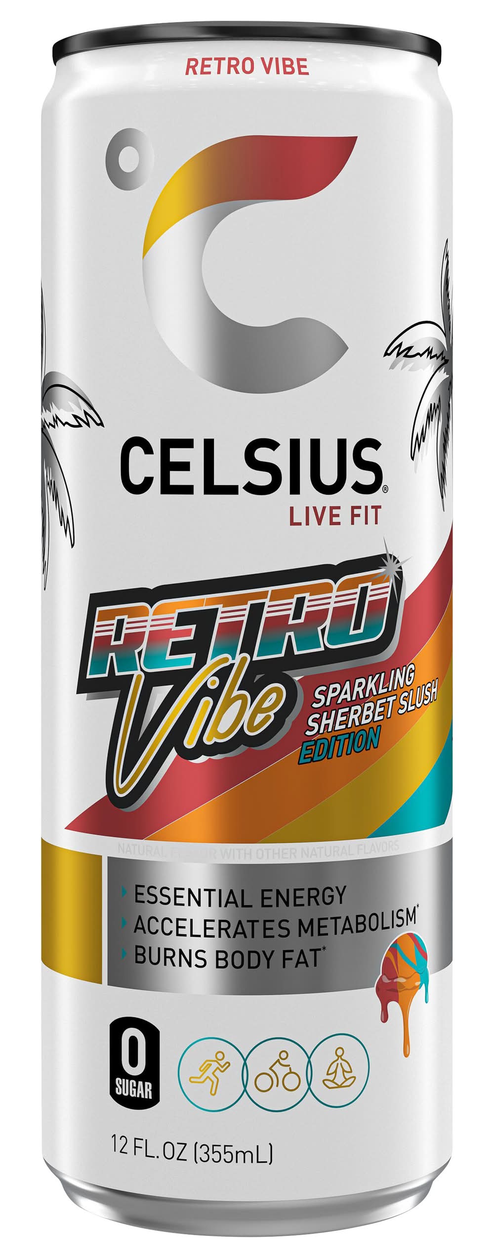 Celsius Sparkling Sherbet Slush Edition Energy Drink, Retro Vibe (12 fl oz)