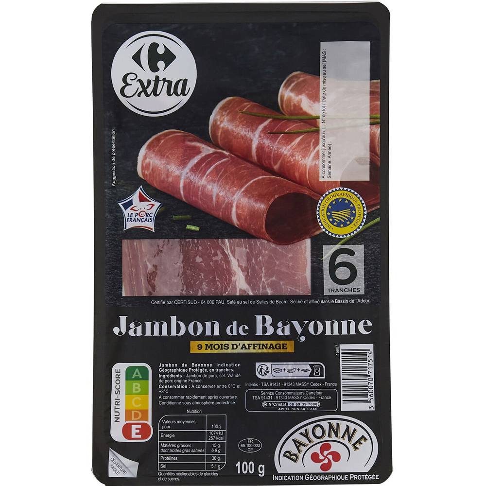 Carrefour Extra - Jambon de bayonne IGP (6 pièces)