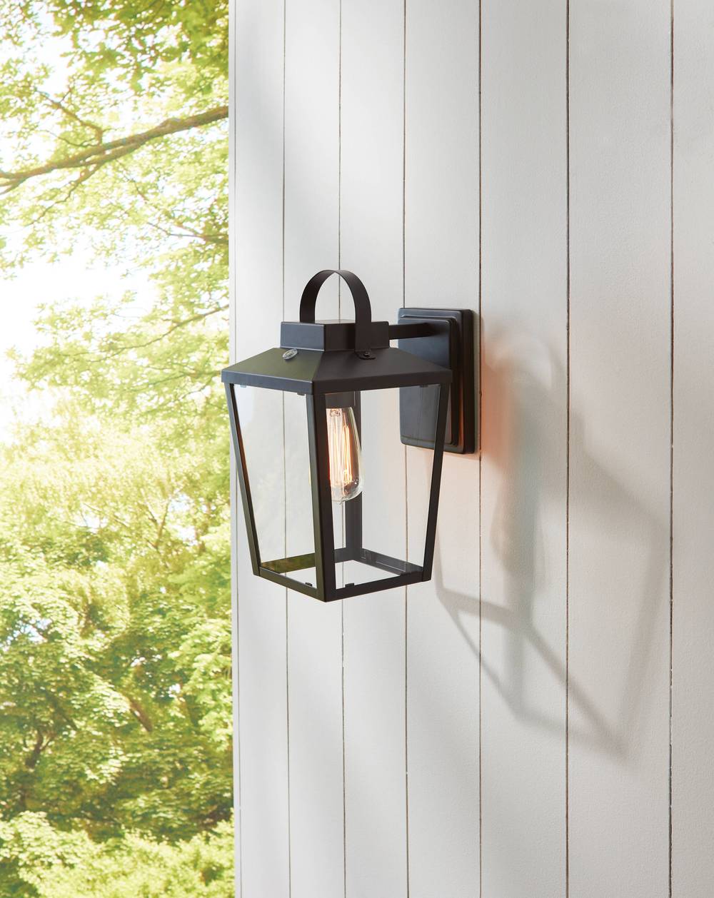 allen + roth Holliser 1-Light 13.2-in H Black Dusk to Dawn Led, Outdoor Wall Light | 8800981247