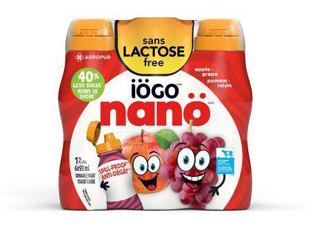 Iögo yogourt à boire sans lactose pomme-raisin nanö, 1% m.g. (6x93ml) - nanö apple-grape yogurt lactose free 1% (6 x 93 ml)