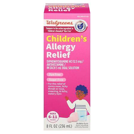 Walgreens Dye-Free Wal-Dryl Children's Allergy Oral Solution Bubble Gum Ages 6-11 Years
