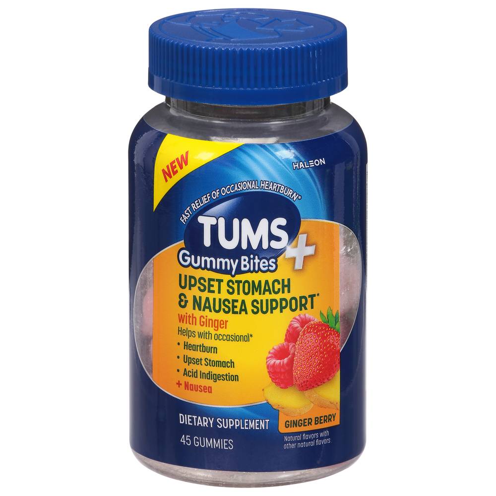 Tums Upset Stomach and Nausea Support Gummy Bites, Ginger Berry (45 ct)