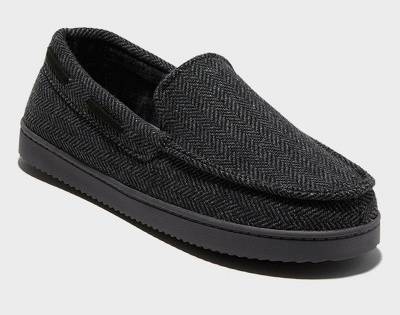 Dearfoams Deluxe Herringbone Moc Slippers Shoe, Men, Large, Black