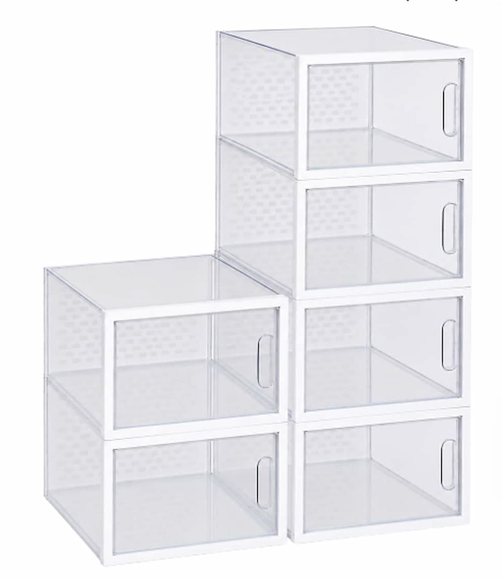 Style Selections 7-in H 1 Tier 6 pair White, Clear/Frosted, Smooth Plastic Stackable shoe organizer