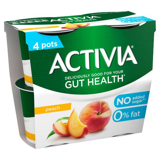 Activia Peach No Added Sugar Gut Health Yogurt 4 X 115g (460g)
