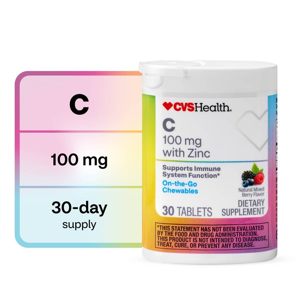 CVS Health Vitamin C 100 mg with Zinc Tablets, 30 CT