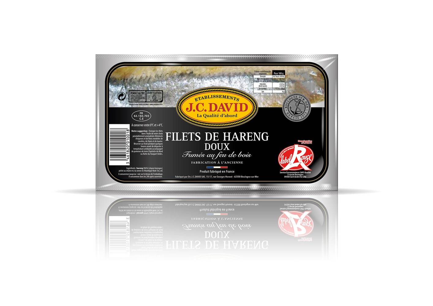 J.C. David - Filets de hareng doux fumé au feu de bois (200g)