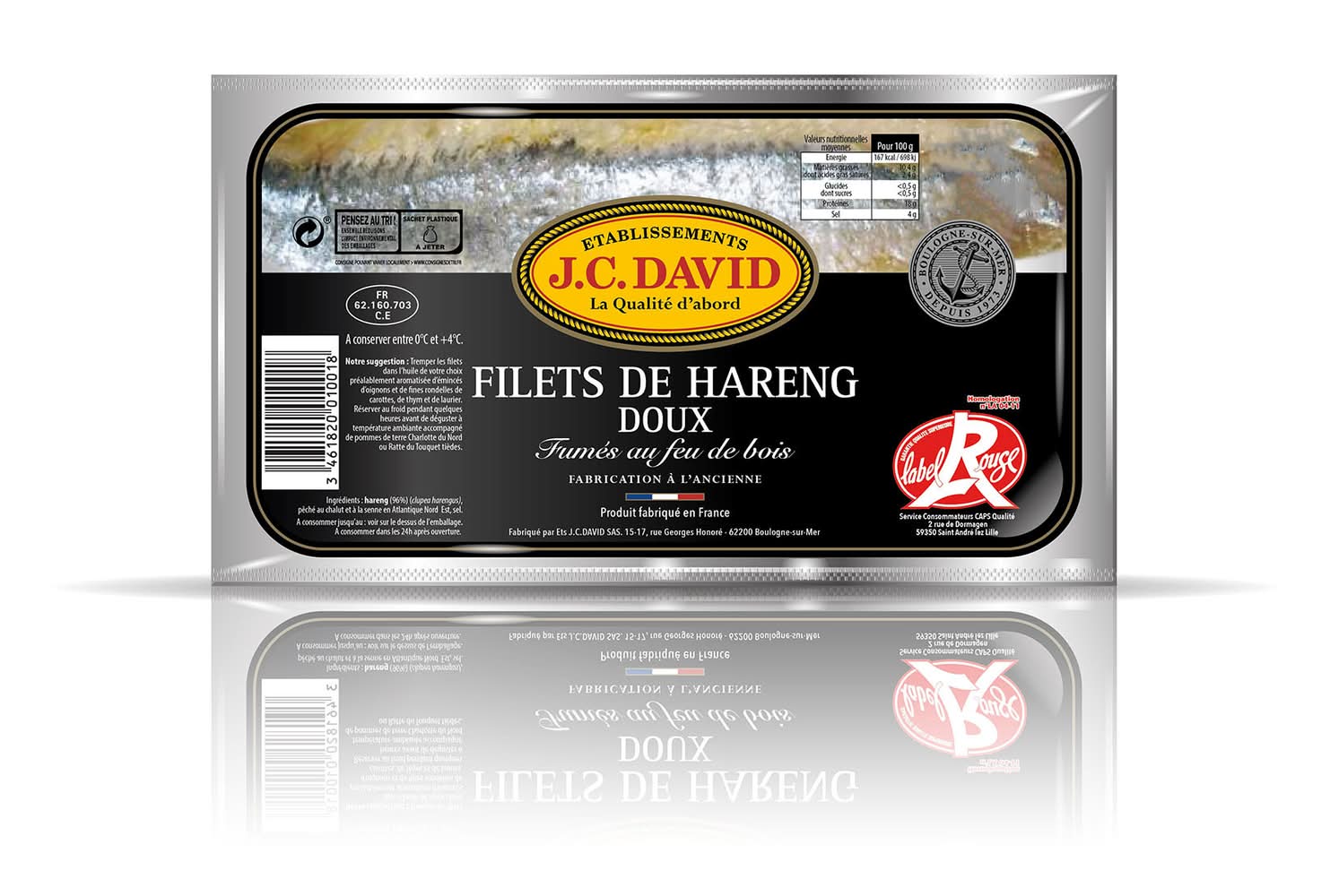 J.C. David - Filets de hareng doux fumé au feu de bois (200g)