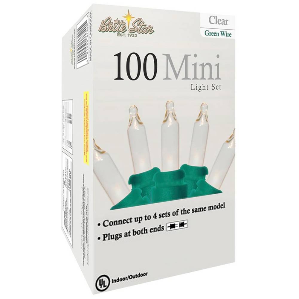 Brite Star Straight Line Mini Light Set - Clear, Green Wire, 100 Ct