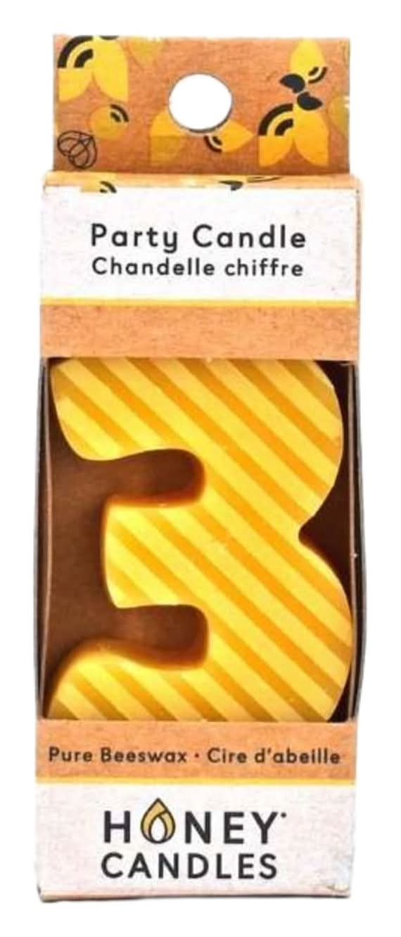Honey Candles Number 3 Beeswax Party Candle (1 Pack)