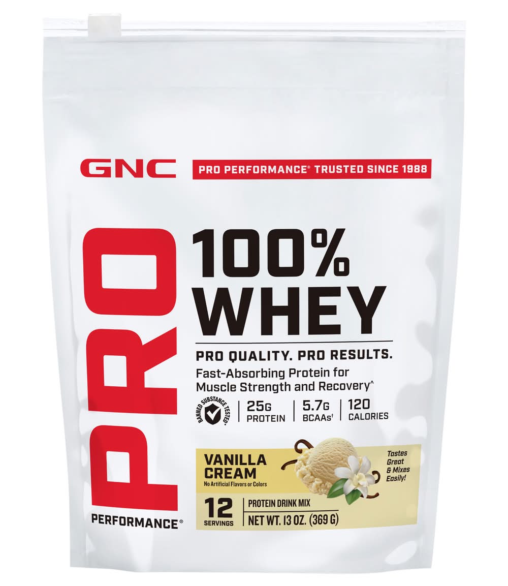 GNC Pro Performance 100% Whey Protein Drink Mix Powder, Vanilla Cream (13 oz)