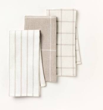 Figmint Striped Cotton Kitchen Towels, White-Light Gray (3 ct)