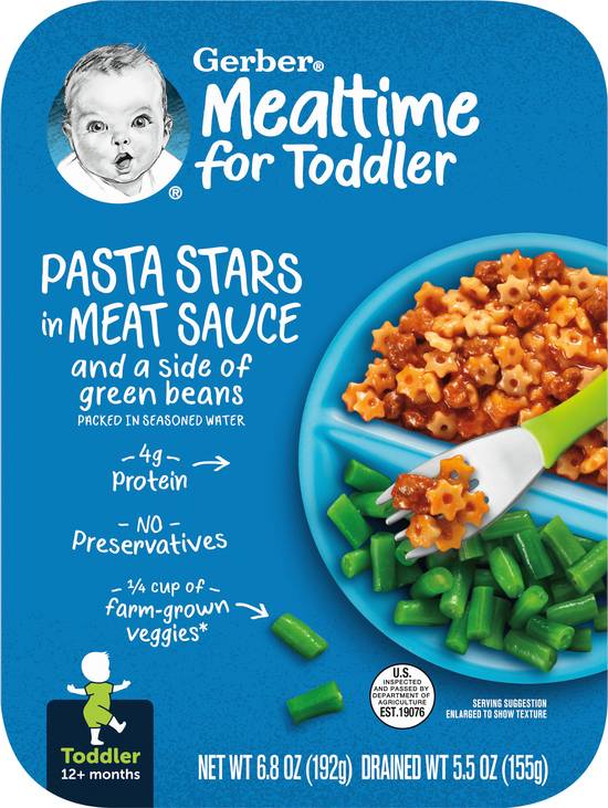 Gerber Pasta Stars in Meat Sauce Toddler 12+ Months Baby Food