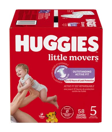 Huggies Little Movers Baby Diapers, 5 (1.5 kg, 58 ct)