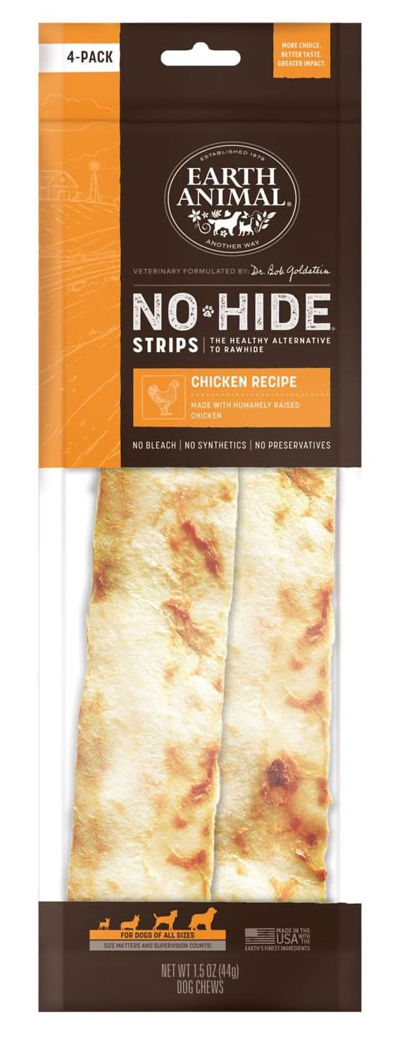 Earth Animal No Hide Strips Chicken Recipe Dog Treats, 4 pack