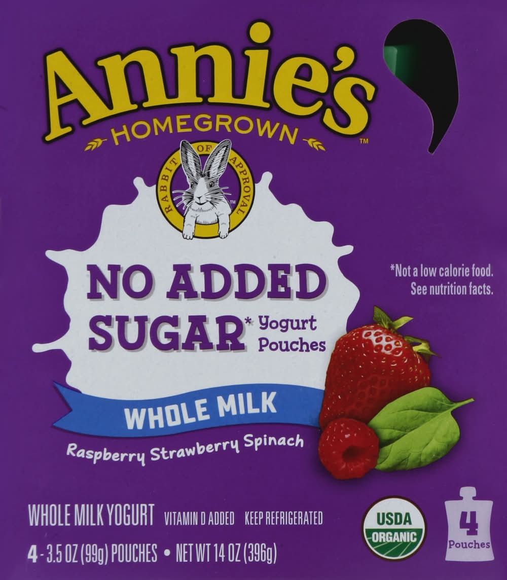 Annie's Organic No Added Sugar Raspberry Strawberry Spinach Whole Milk Yogurt 4 Count