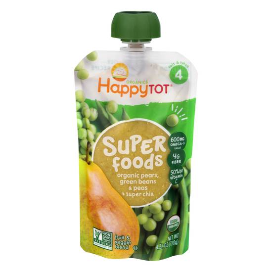 Happy Tot Super Foods Organic Pear Green Bean Pea & Chia Puree 2+ Years Stage 4