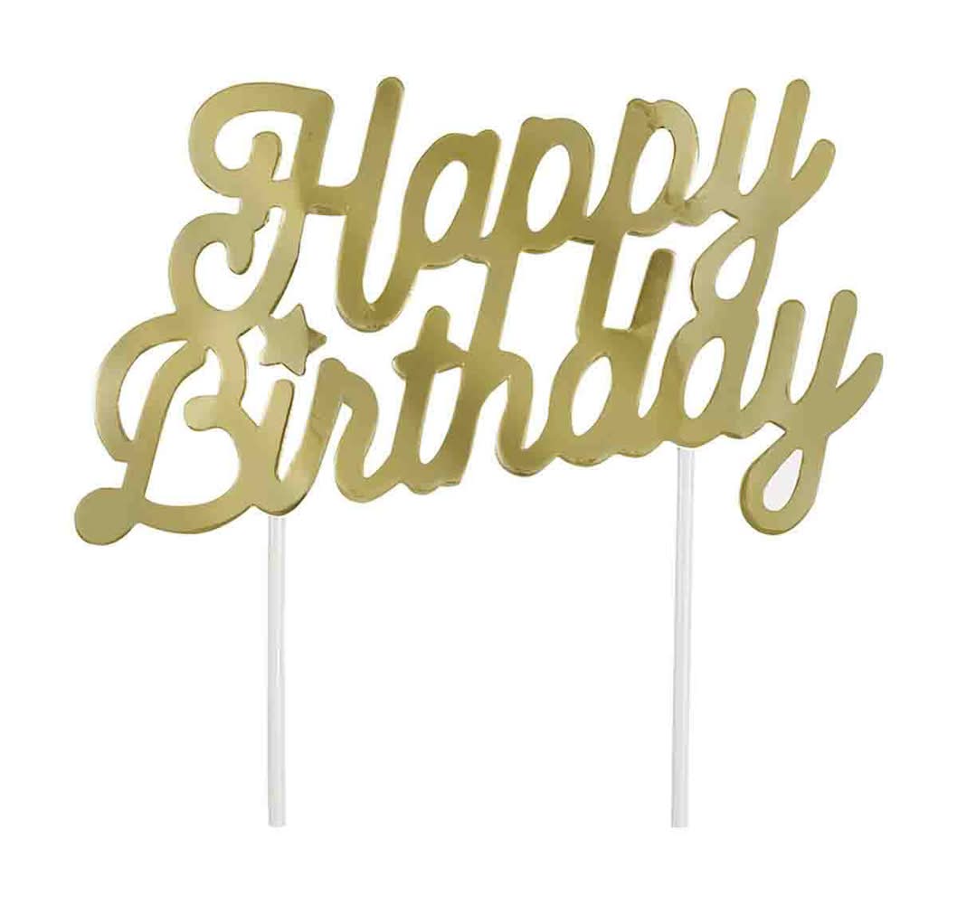 321 Party! Gold Foil "Happy Birthday" Cake Topper