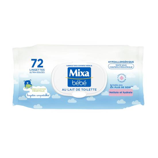 Mixa - Bébé lingettes au lait de toilette (72 pièces)