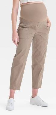 Over The Belly High-Rise Barrel Leg Maternity Pants - Isabel Maternity by Ingrid & Isabel™ Brown S: Ankle Length, Ultimate Stretch