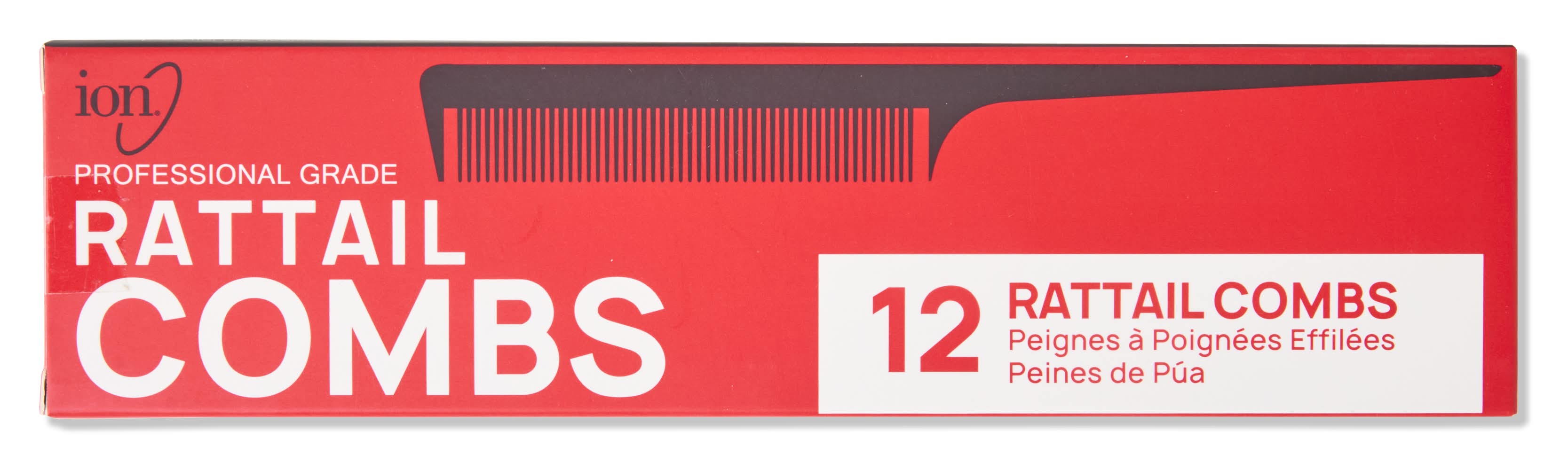 iON Professional Rattail Comb, Black (12 ct)