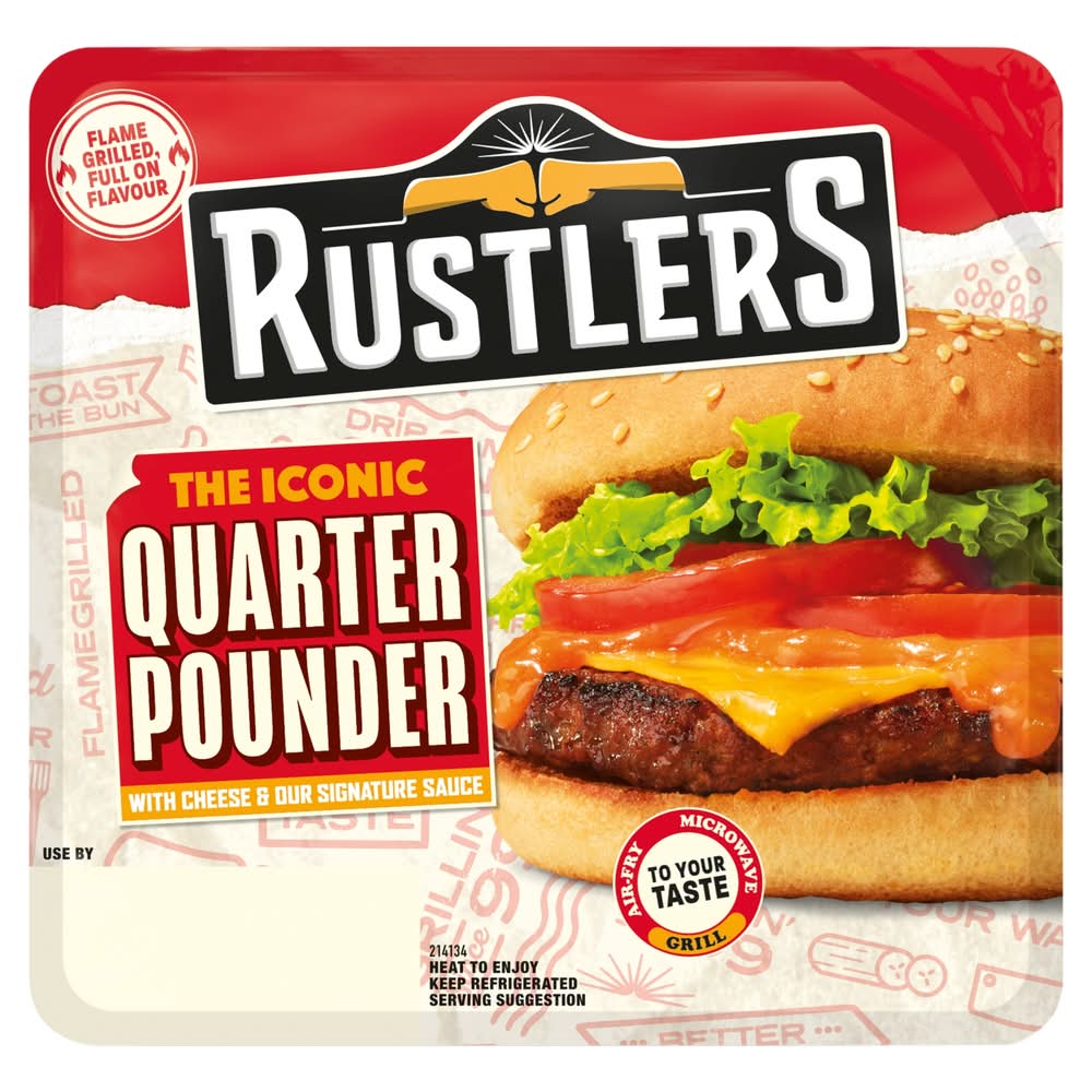 Rustlers The Iconic Quarter Pounder Burger With Cheese & Our Signature Sauce (190g)