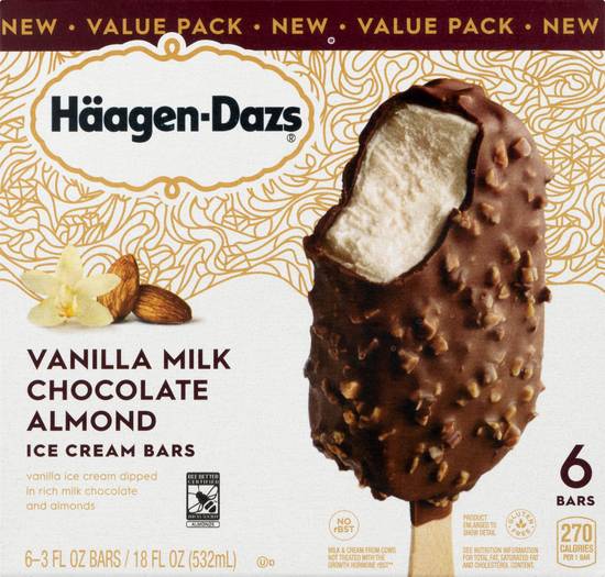 Haagen-Dazs Vanilla & Chocolate Almond Ice Cream Bars (6 x 3 fl oz)