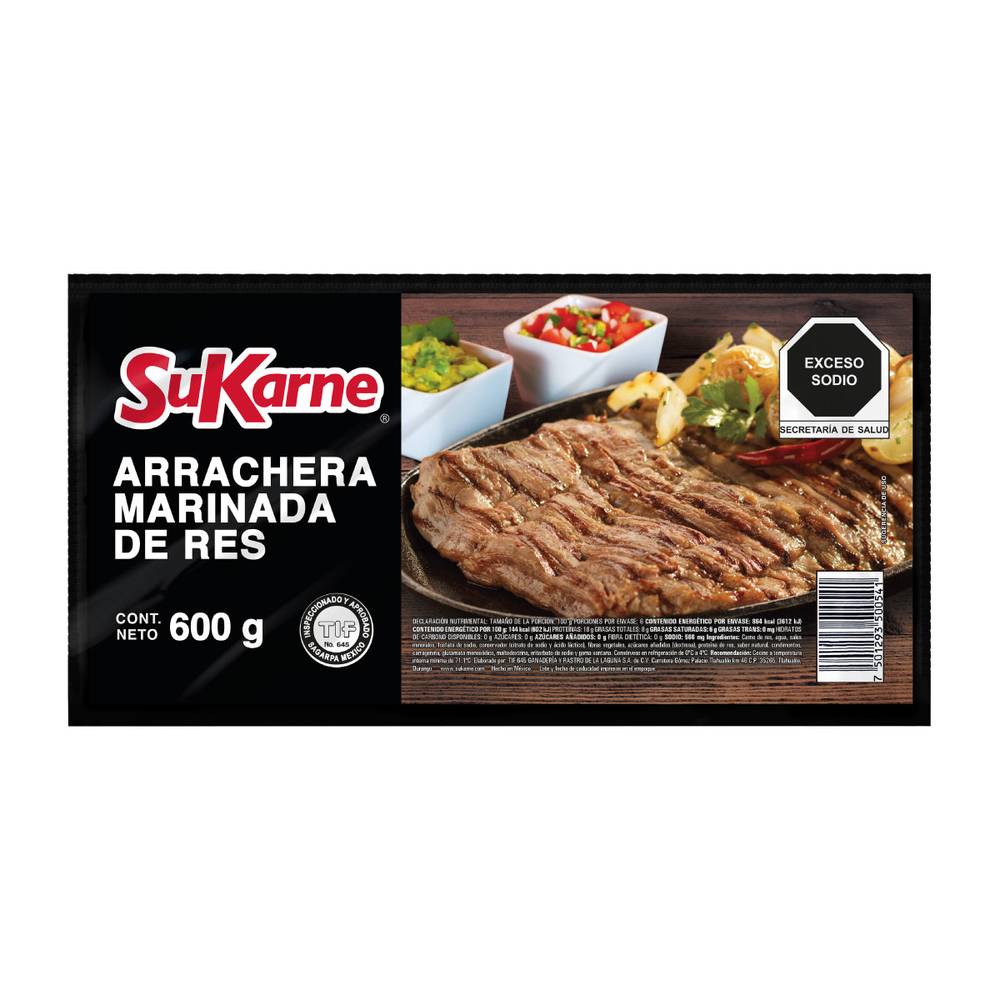 SuKarne · Arrachera marinada de res (600 g)